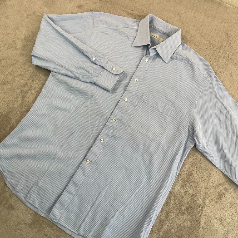 Ermenegildo Zegna Dress Shirt‎ Men 41/16 Blue Striped Regular Fit Barrel Cuffs